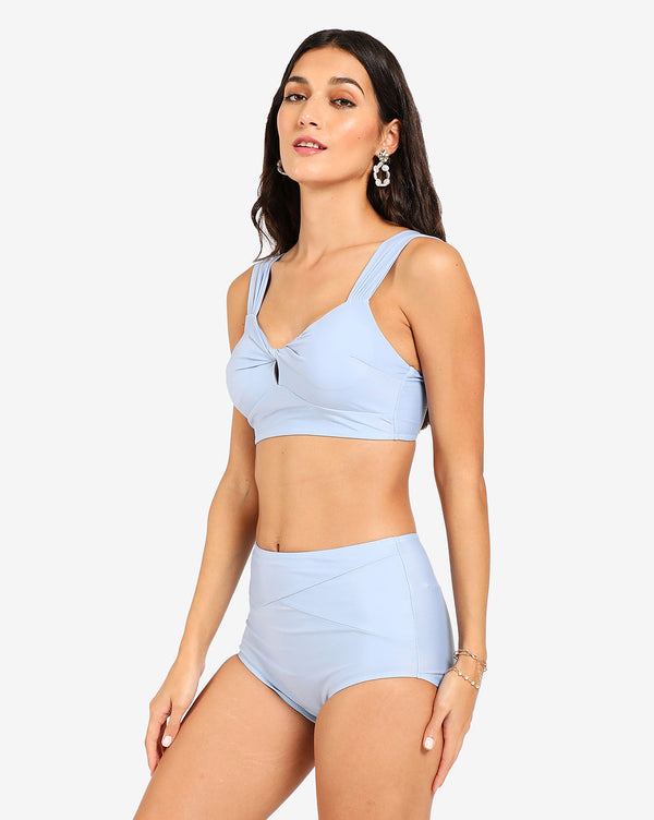 Blue Solid 2 Piece Swim Suit - Shop authentic Indian Women's Fashion by Haute Sauce