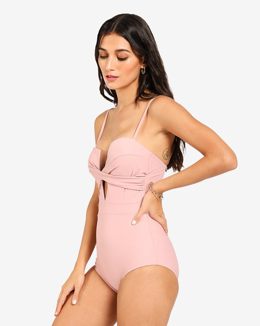 Pink Shoulder Strap Swimsuit - Shop authentic Indian Women's Fashion by Haute Sauce