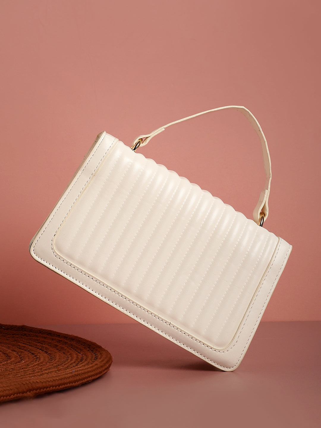 White Solid Vegan Leather Handbag - Shop authentic Indian Women's Fashion by Haute Sauce