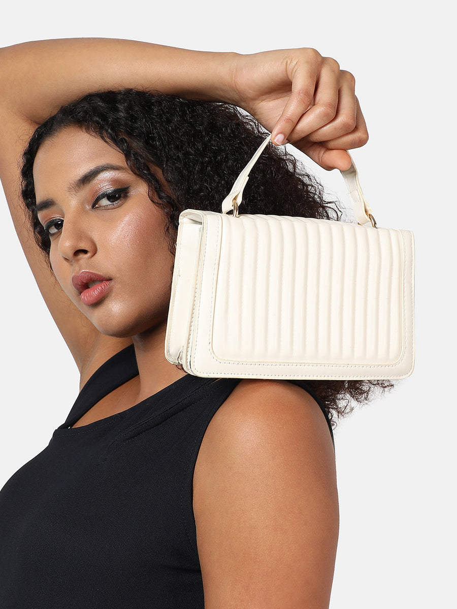 White Solid Vegan Leather Handbag - Shop authentic Indian Women's Fashion by Haute Sauce