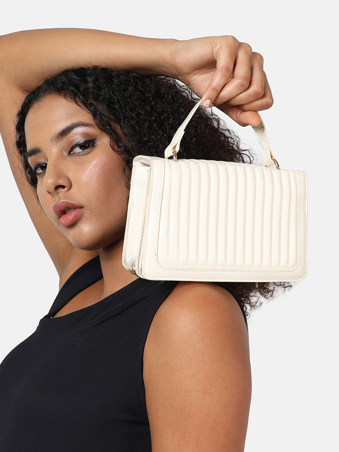 White Solid Vegan Leather Handbag - Shop authentic Indian Women's Fashion by Haute Sauce