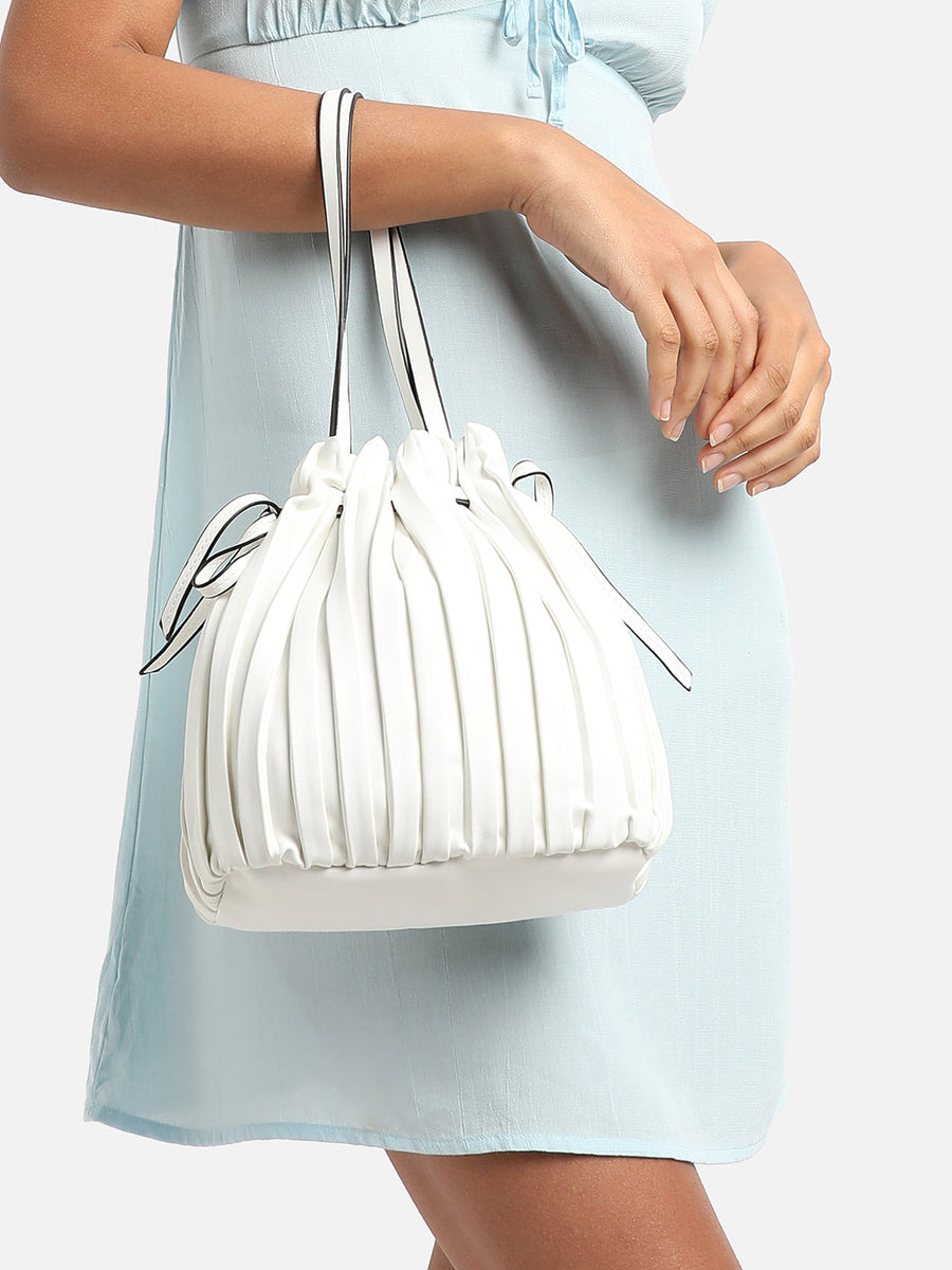 Tug-And-Go White Bucket Bag - Shop authentic Indian Women's Fashion by Haute Sauce
