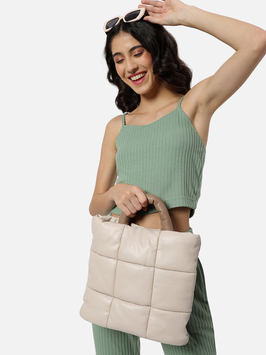 Tufted Treasure Beige Tote Bag - Shop authentic Indian Women's Fashion by Haute Sauce