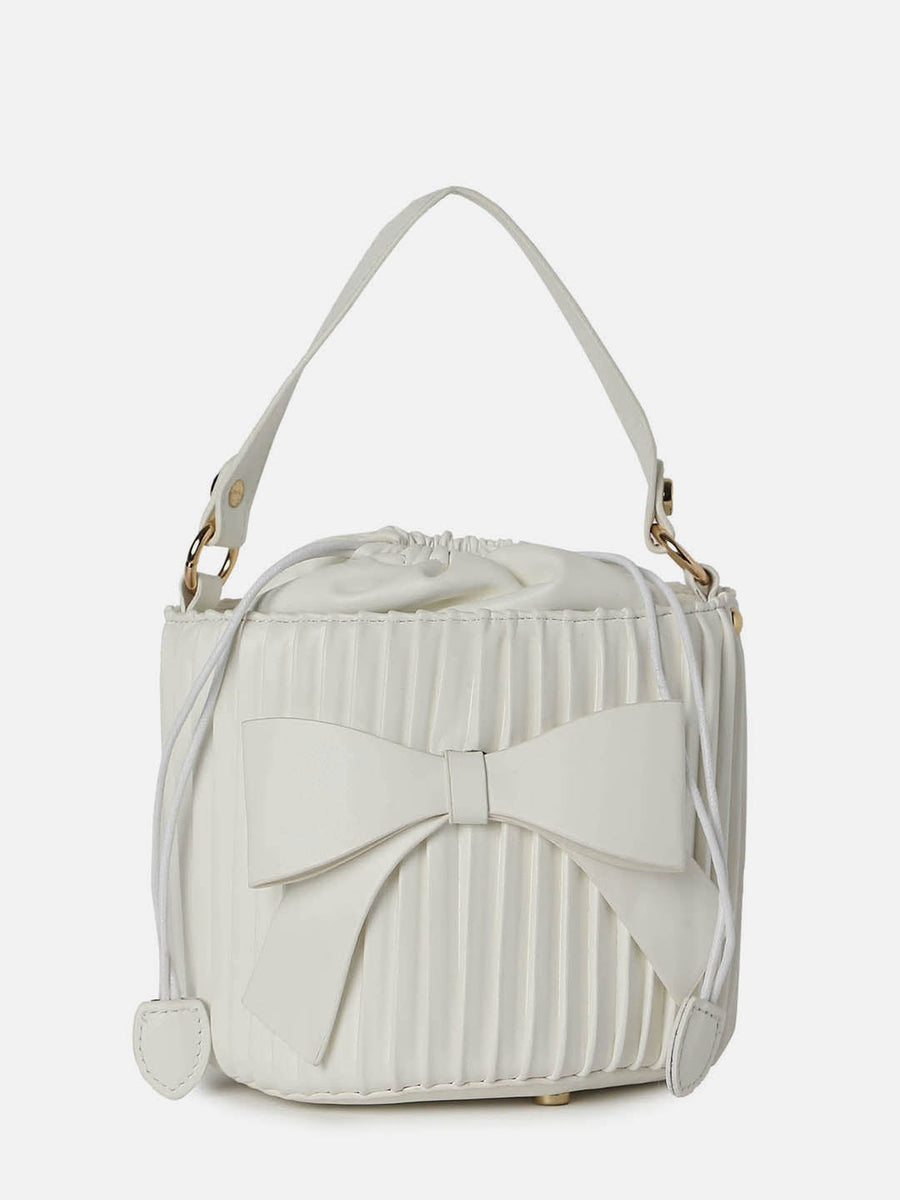 Gathered White Bucket Bag - Shop authentic Indian Women's Fashion by Haute Sauce
