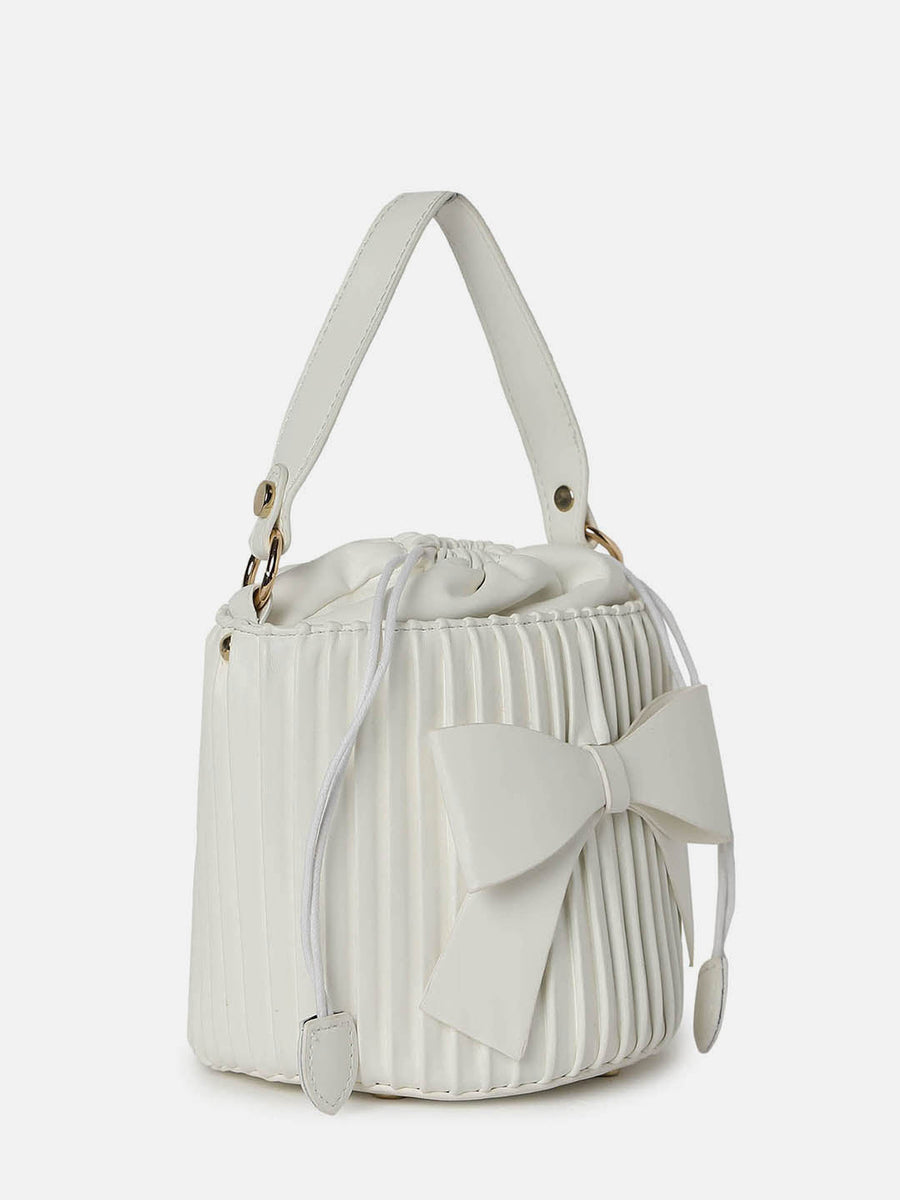 Gathered White Bucket Bag - Shop authentic Indian Women's Fashion by Haute Sauce