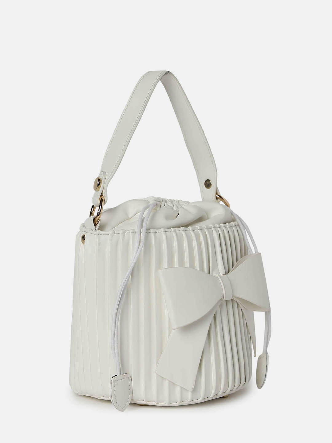 Gathered White Bucket Bag - Shop authentic Indian Women's Fashion by Haute Sauce
