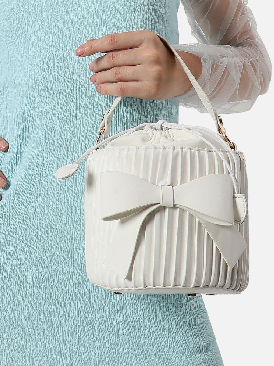Gathered White Bucket Bag - Shop authentic Indian Women's Fashion by Haute Sauce