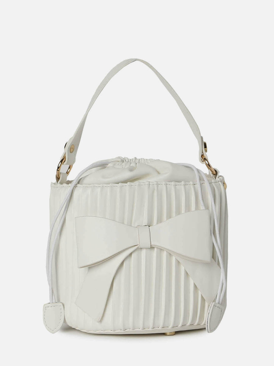 Gathered White Bucket Bag - Shop authentic Indian Women's Fashion by Haute Sauce