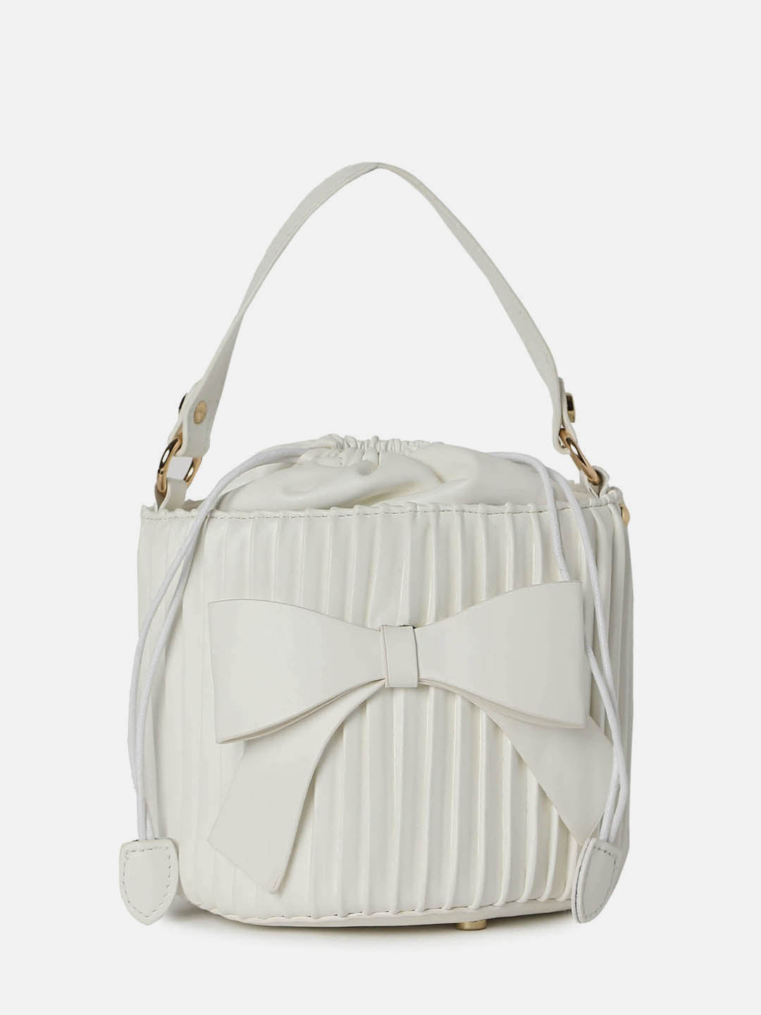 Gathered White Bucket Bag - Shop authentic Indian Women's Fashion by Haute Sauce
