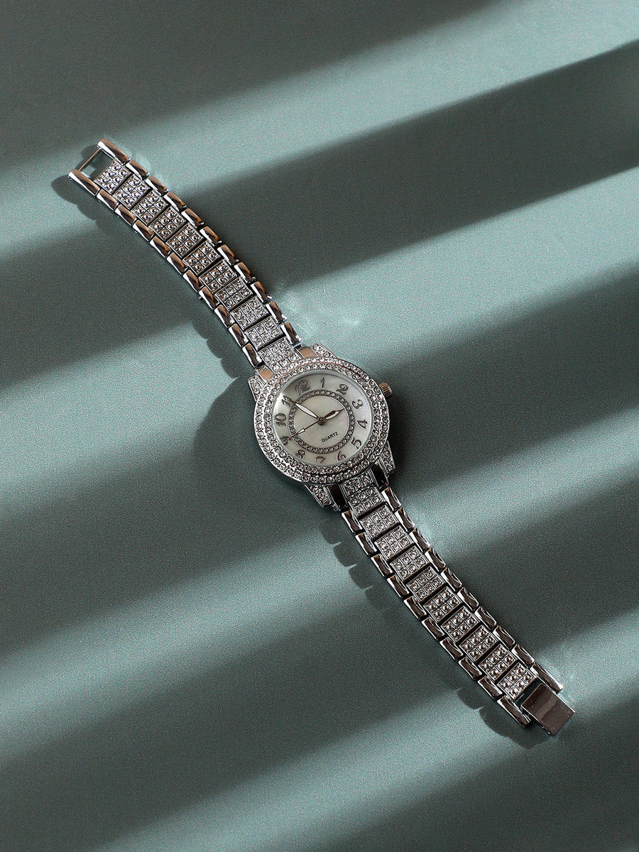 Embellished Round Watch - Silver - Shop authentic Indian Women's Fashion by Haute Sauce