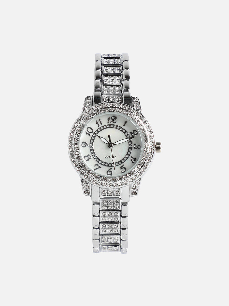 Embellished Round Watch - Silver - Shop authentic Indian Women's Fashion by Haute Sauce