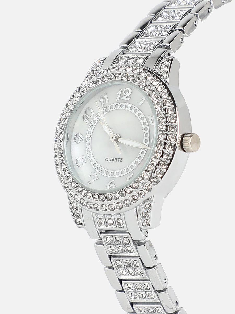 Embellished Round Watch - Silver - Shop authentic Indian Women's Fashion by Haute Sauce