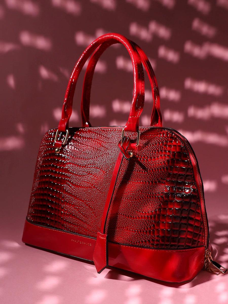 Croc Top Handle Handbag - Red - Shop authentic Indian Women's Fashion by Haute Sauce