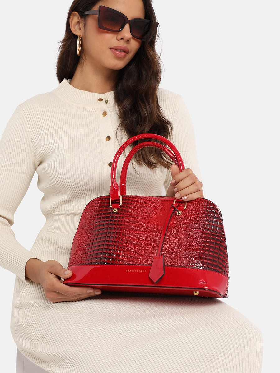 Croc Top Handle Handbag - Red - Shop authentic Indian Women's Fashion by Haute Sauce
