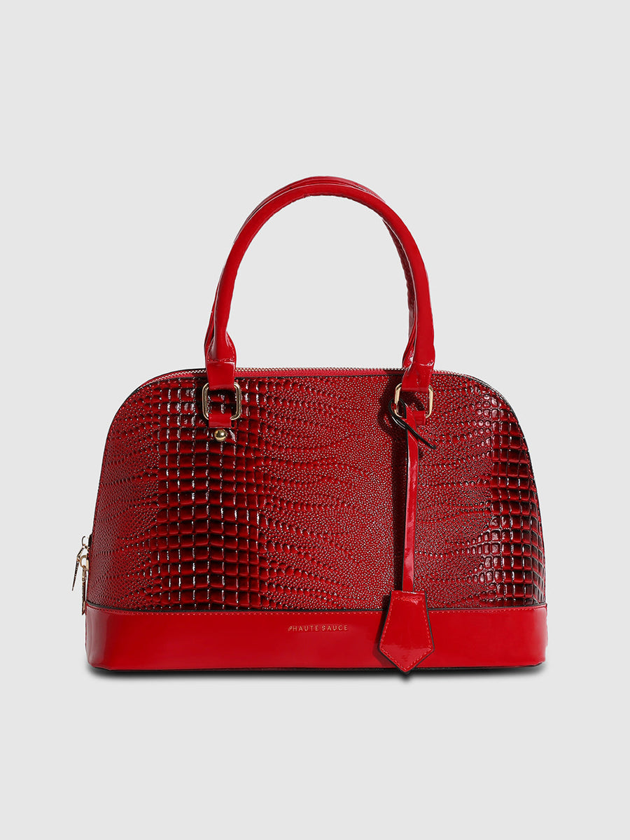 Croc Top Handle Handbag - Red - Shop authentic Indian Women's Fashion by Haute Sauce