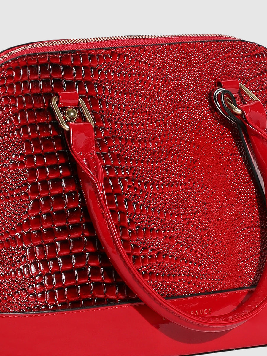 Croc Top Handle Handbag - Red - Shop authentic Indian Women's Fashion by Haute Sauce