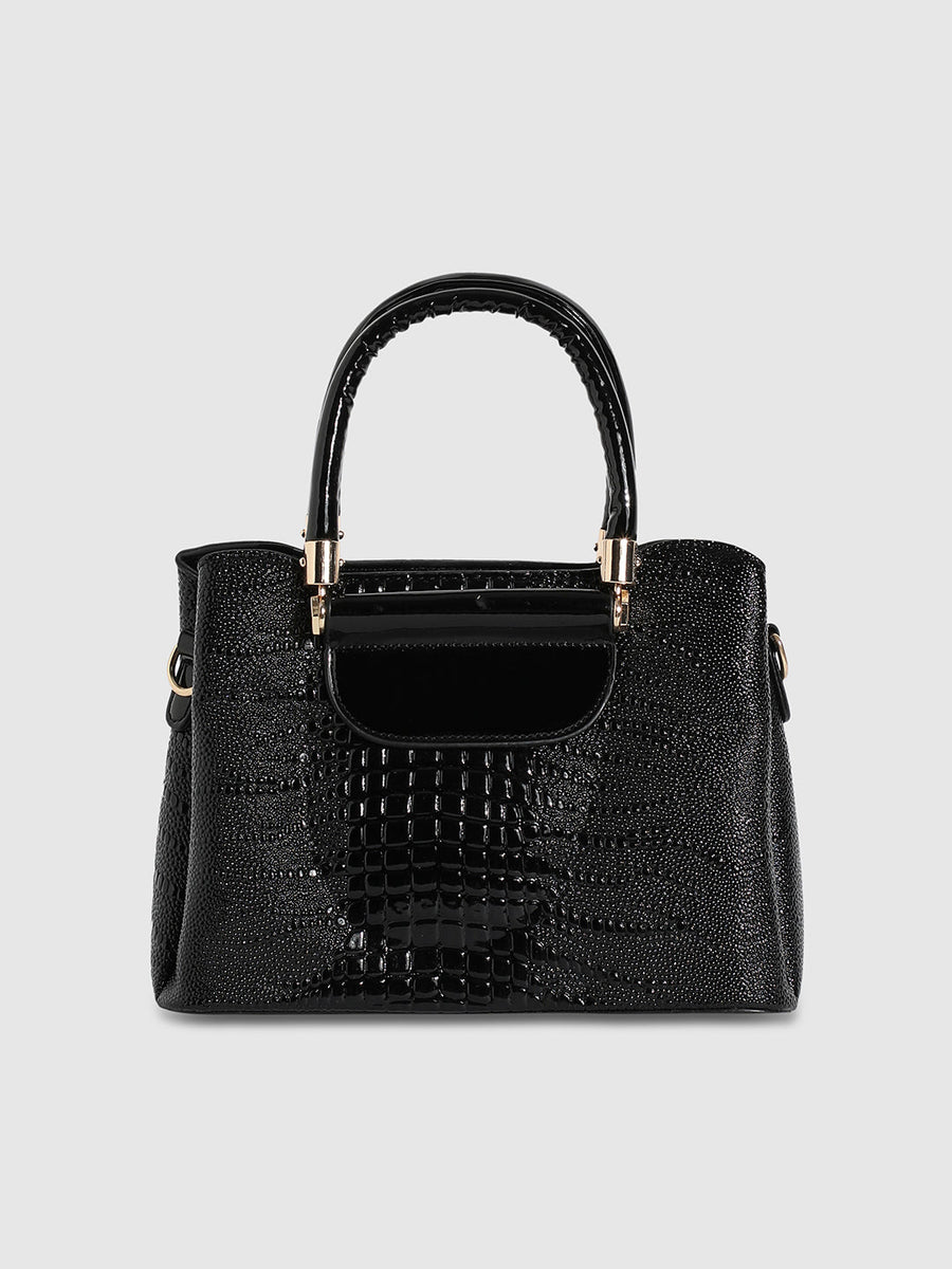 Structured Croc Handbag - Black - Shop authentic Indian Women's Fashion by Haute Sauce