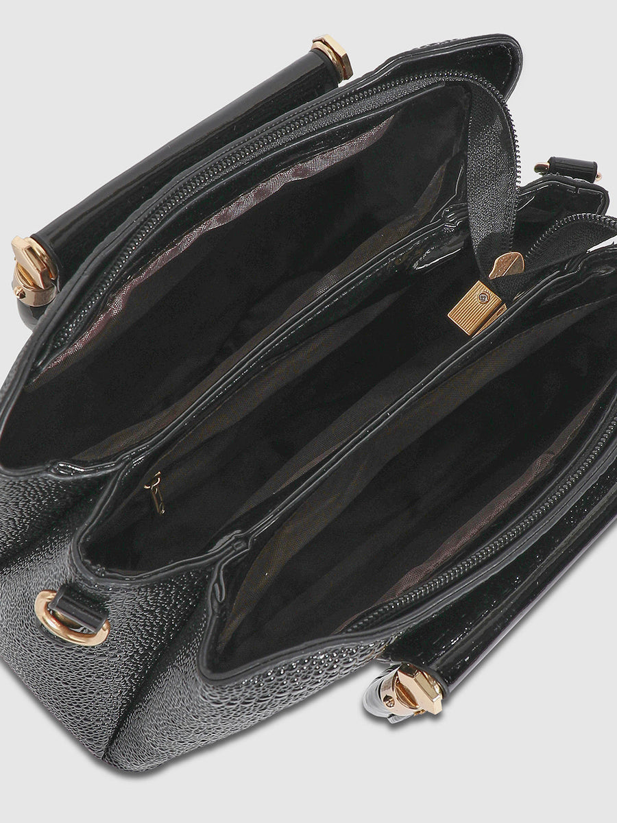 Structured Croc Handbag - Black - Shop authentic Indian Women's Fashion by Haute Sauce