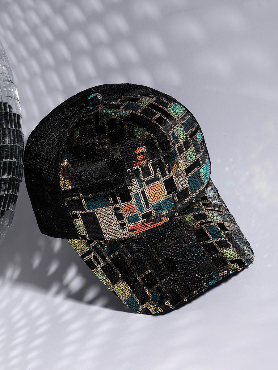 Sequin Block Baseball Cap - Black - Shop authentic Indian Women's Fashion by Haute Sauce