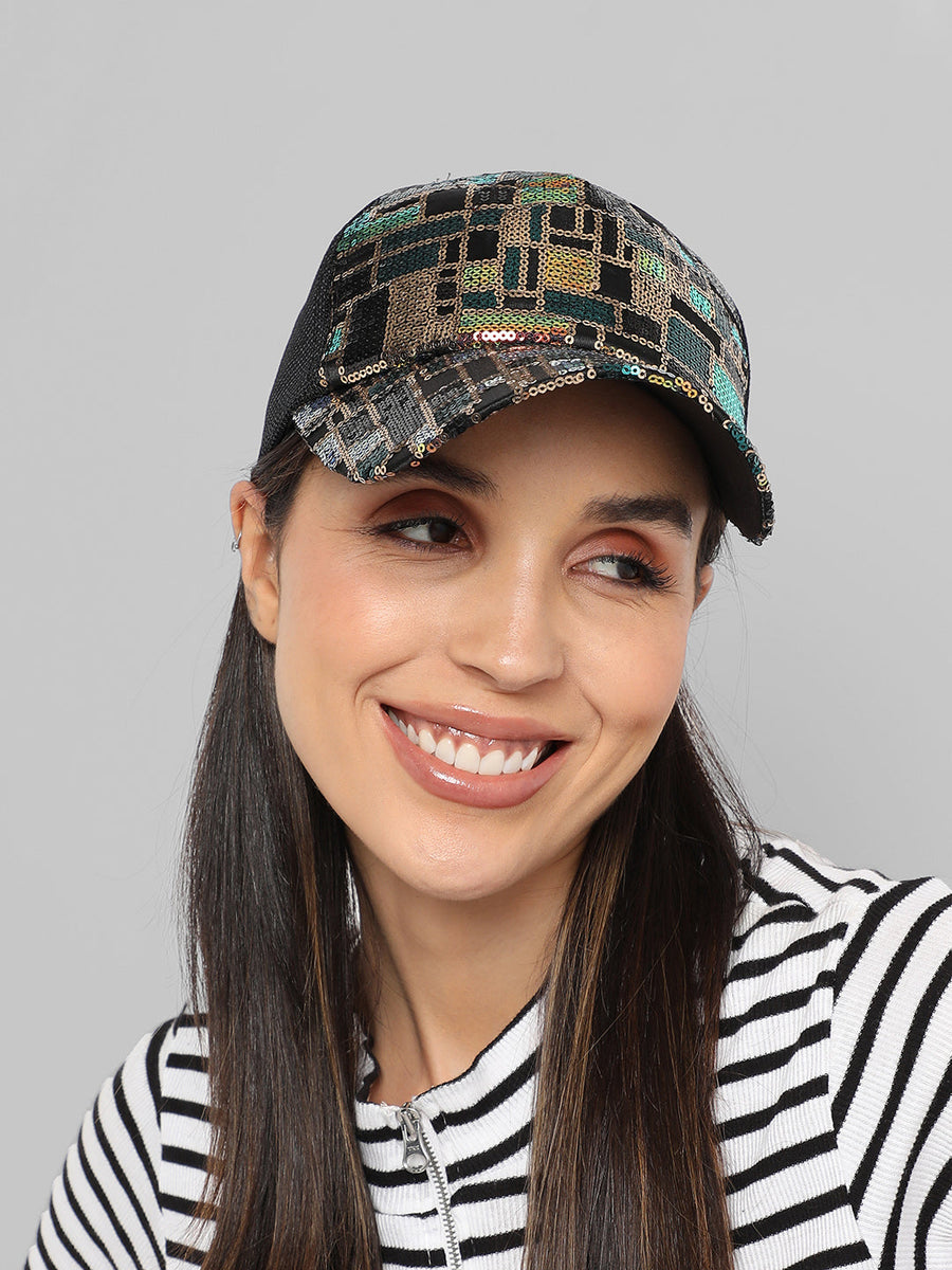 Sequin Block Baseball Cap - Black - Shop authentic Indian Women's Fashion by Haute Sauce