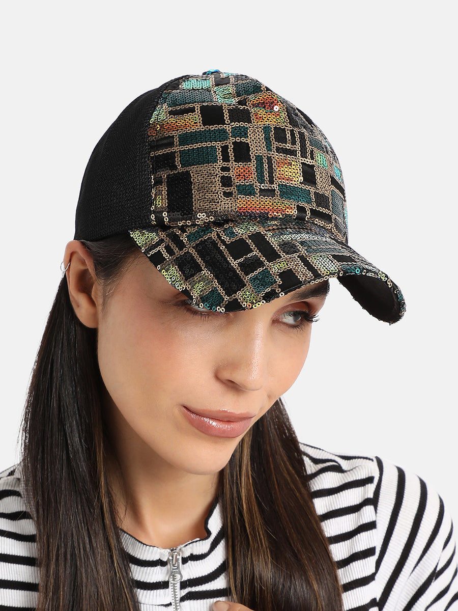 Sequin Block Baseball Cap - Black - Shop authentic Indian Women's Fashion by Haute Sauce