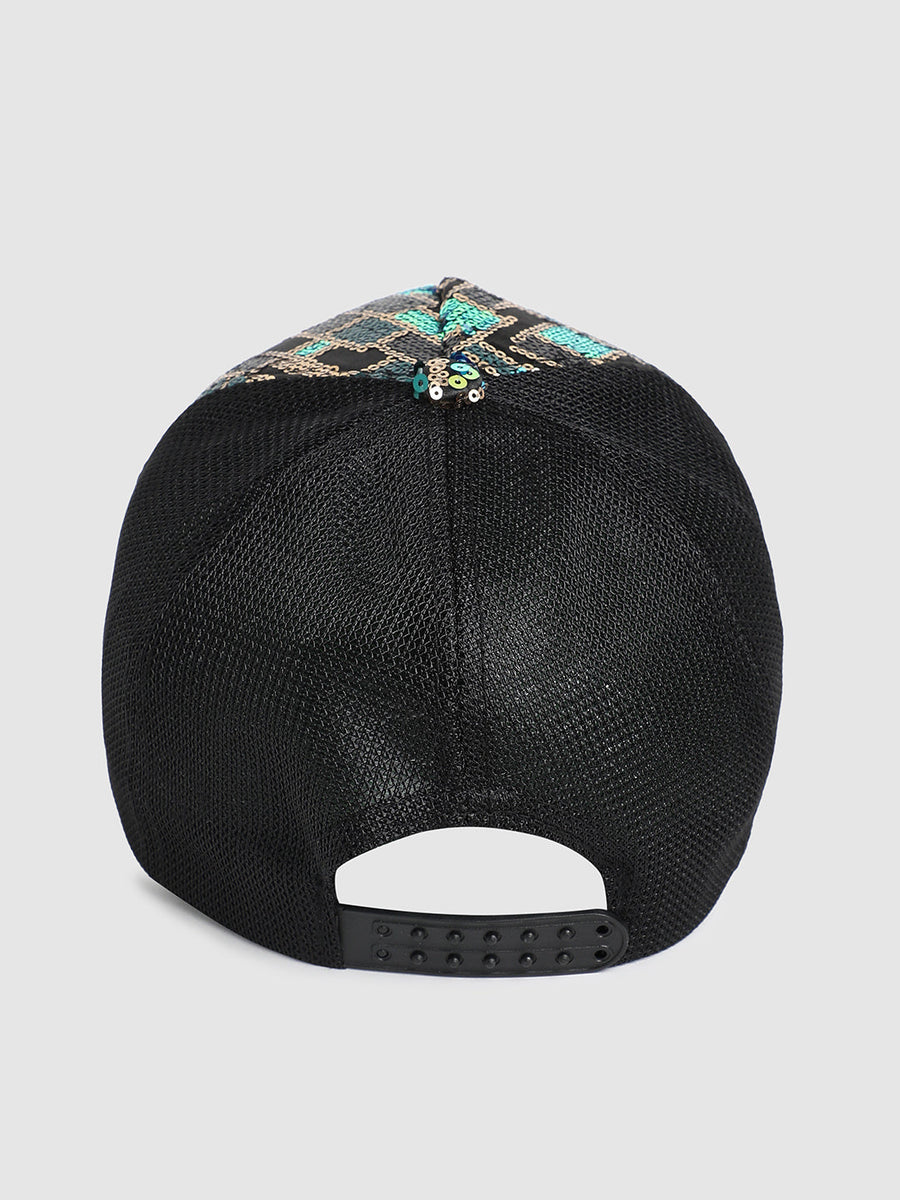 Sequin Block Baseball Cap - Black - Shop authentic Indian Women's Fashion by Haute Sauce