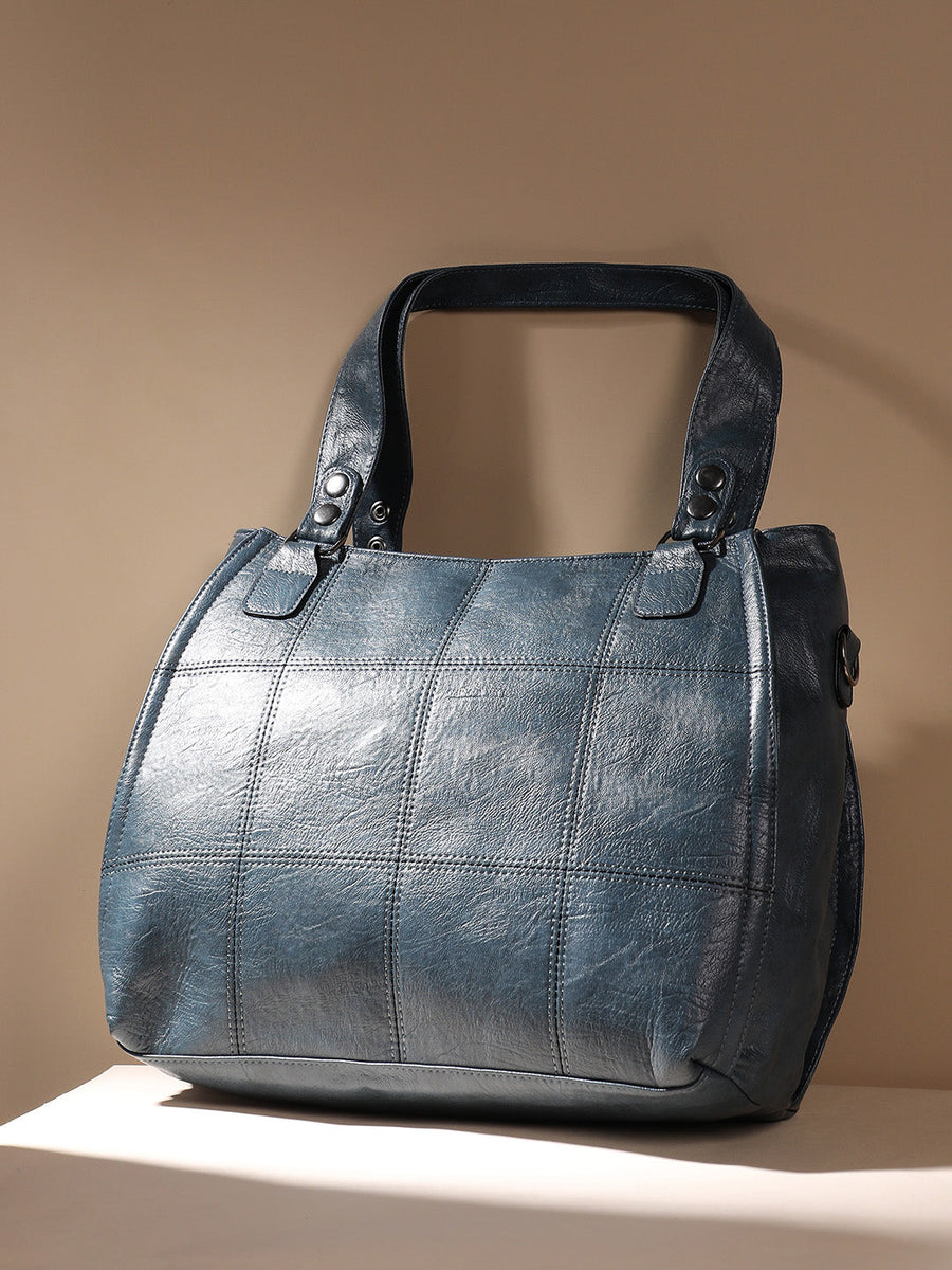 Block Stitch Handbag - Indigo Blue - Shop authentic Indian Women's Fashion by Haute Sauce