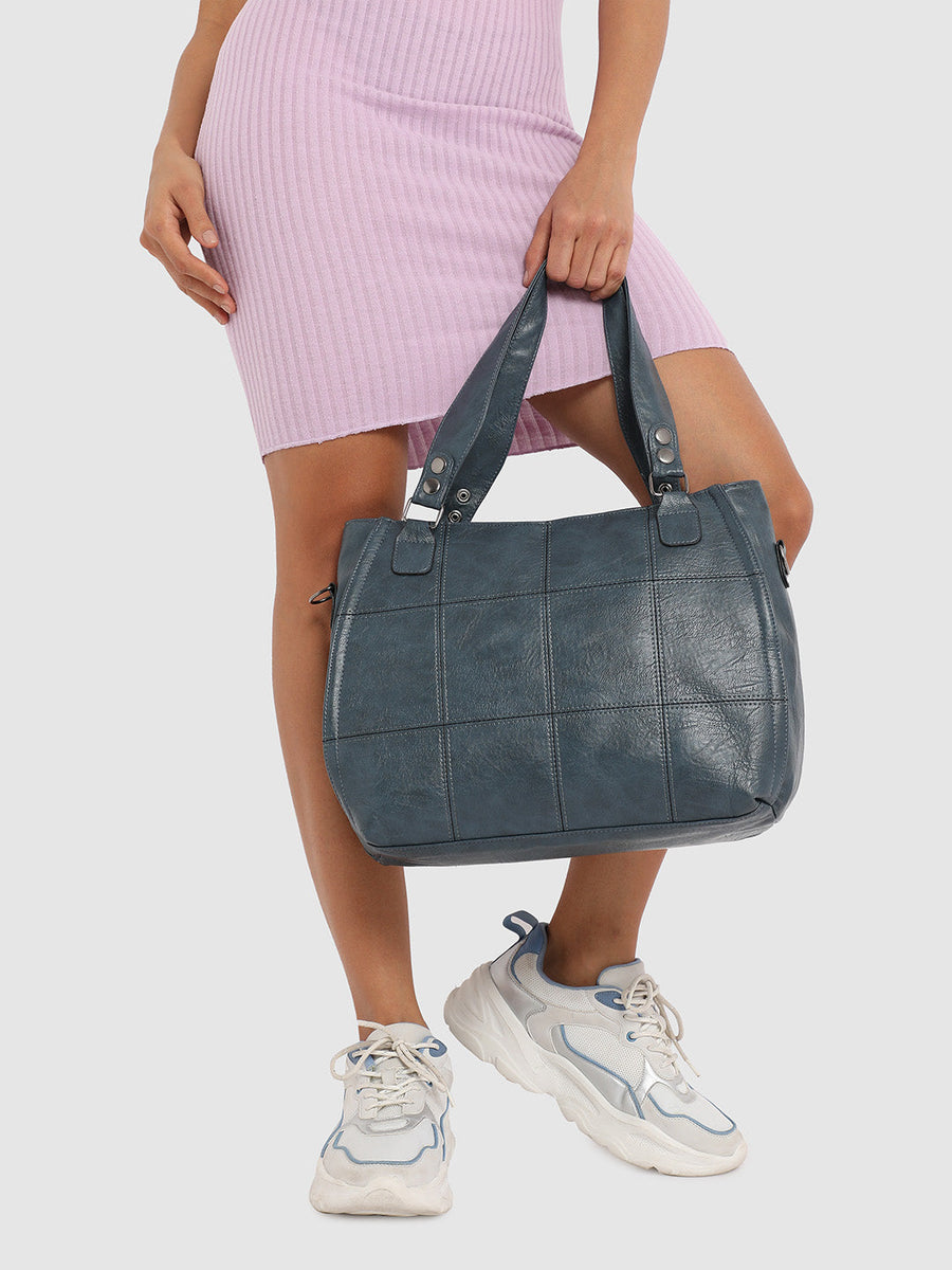 Block Stitch Handbag - Indigo Blue - Shop authentic Indian Women's Fashion by Haute Sauce
