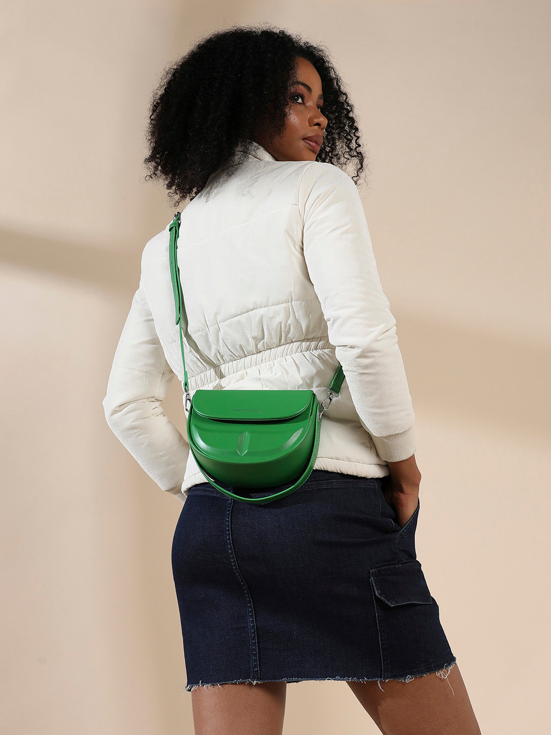Structured Curve Handbag - Green - Shop authentic Indian Women's Fashion by Haute Sauce