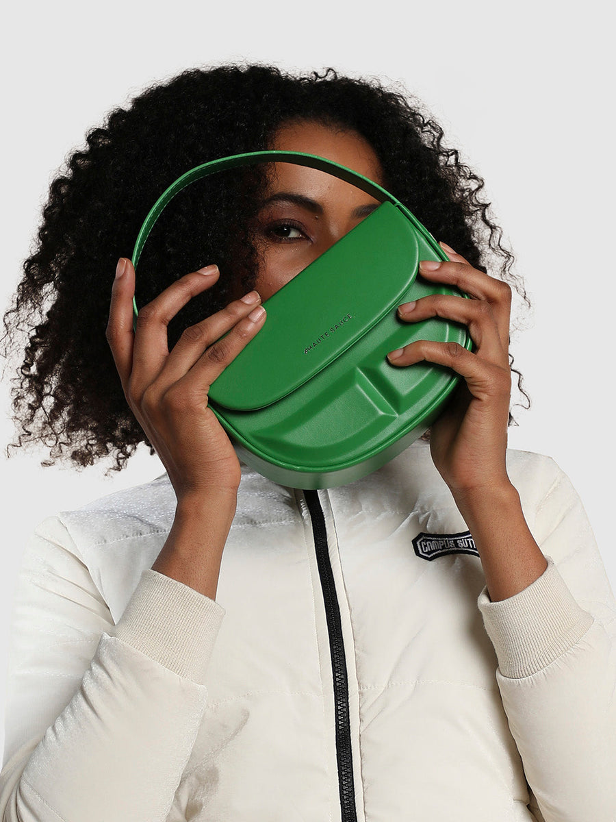 Structured Curve Handbag - Green - Shop authentic Indian Women's Fashion by Haute Sauce