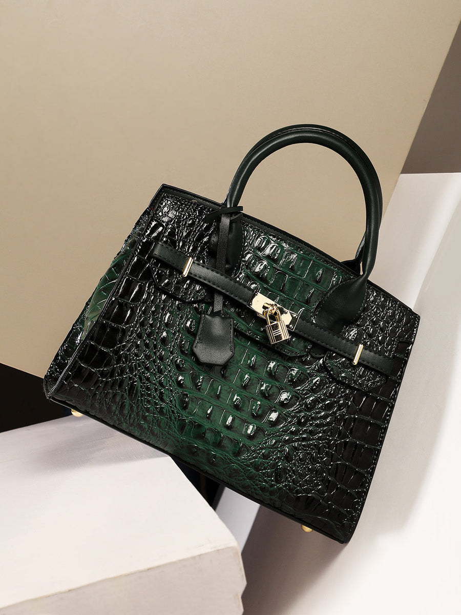 Lock Buckle Handbag - Forest Green - Shop authentic Indian Women's Fashion by Haute Sauce