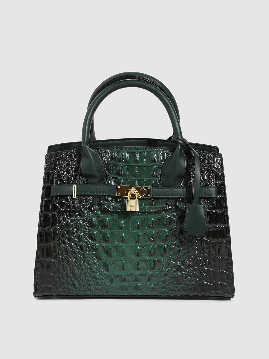 Lock Buckle Handbag - Forest Green - Shop authentic Indian Women's Fashion by Haute Sauce