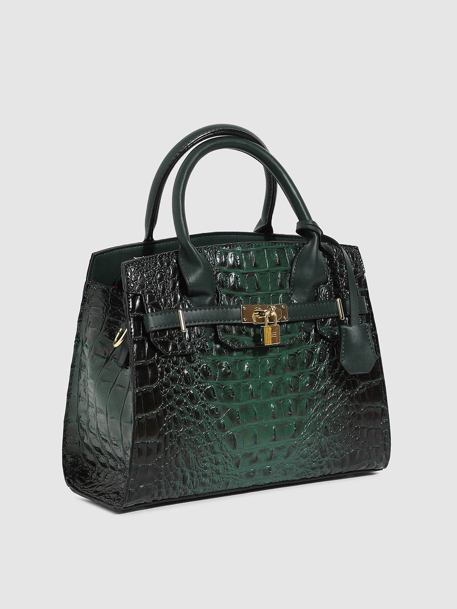 Lock Buckle Handbag - Forest Green - Shop authentic Indian Women's Fashion by Haute Sauce