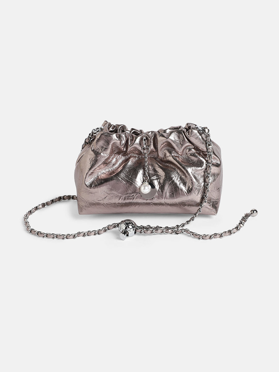 Women's The Metallic Sling Bag - Bronze - Shop authentic Indian Women's Fashion by Haute Sauce