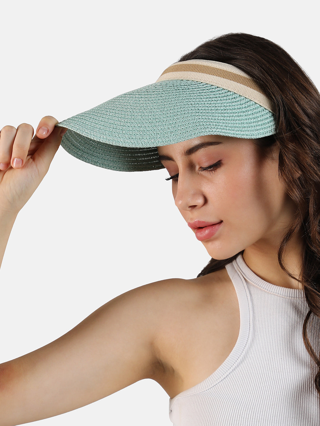 Women's Striped Visor Cap - Blue - Shop authentic Indian Women's Fashion by Haute Sauce
