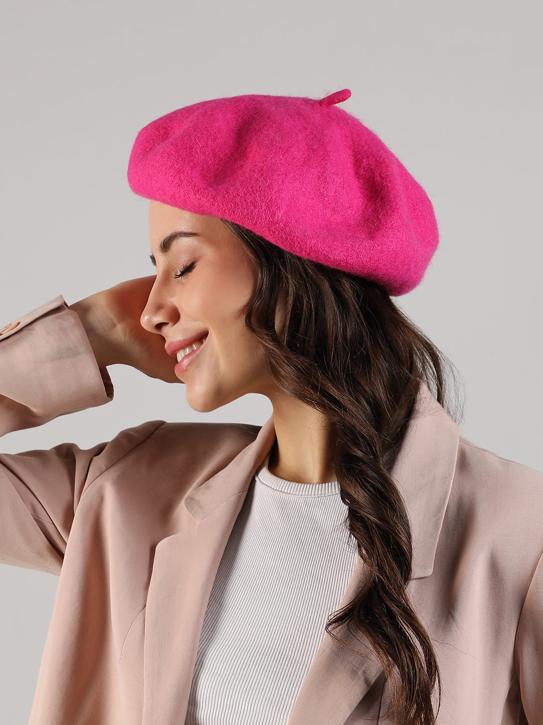Women's Solid Beret Hat - Pink - Shop authentic Indian Women's Fashion by Haute Sauce