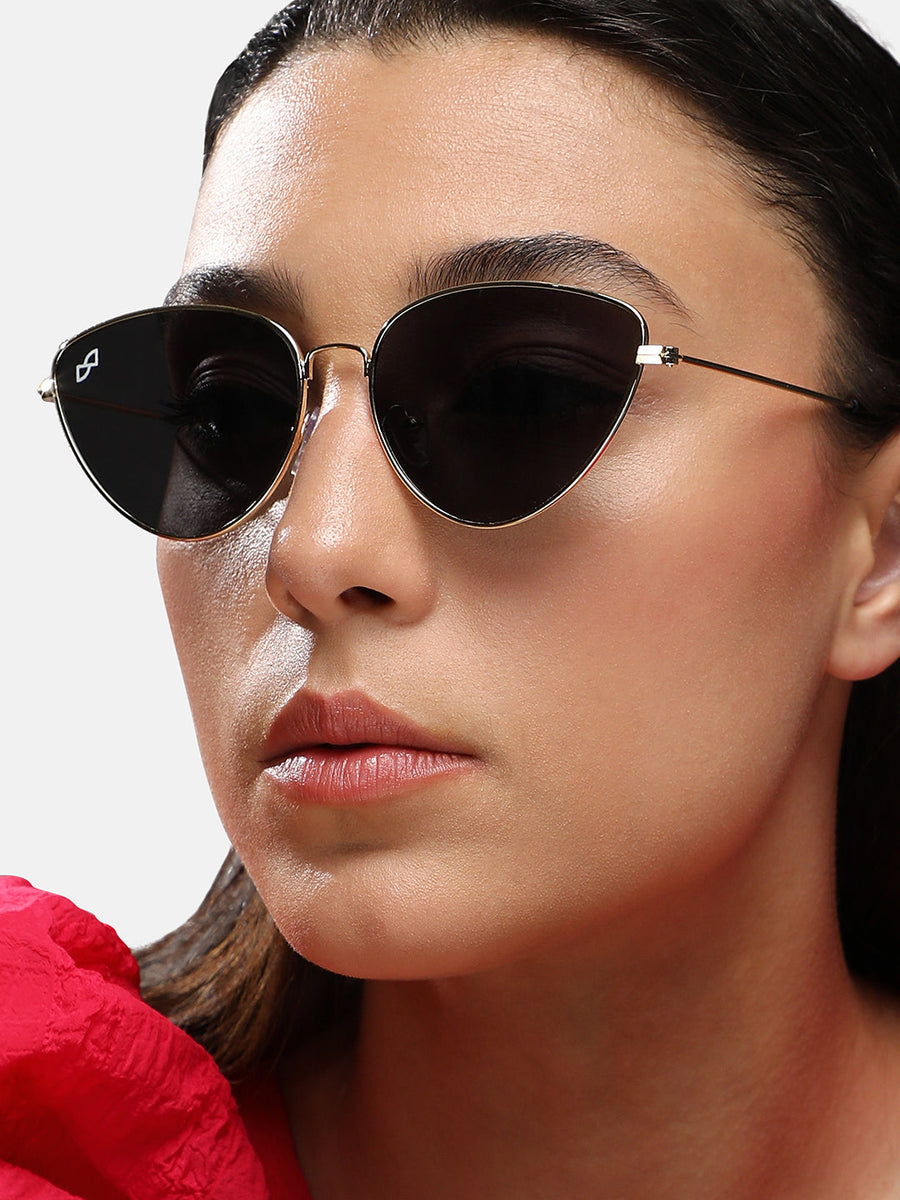 Women's Full Rim Cateye Sunglasses - Gold - Shop authentic Indian Women's Fashion by Haute Sauce