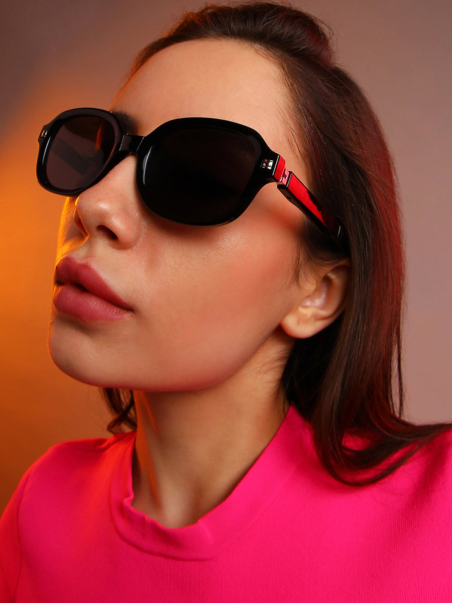 Women Foldable Rectangular Sunglasses - Black - Shop authentic Indian Women's Fashion by Haute Sauce