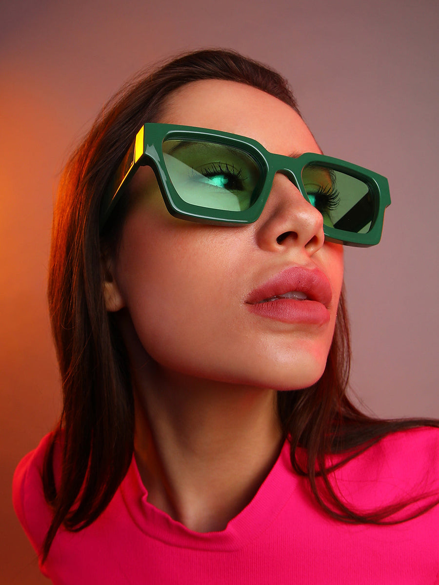 Women Chunky Wayfarer Sunglasses - Green - Shop authentic Indian Women's Fashion by Haute Sauce