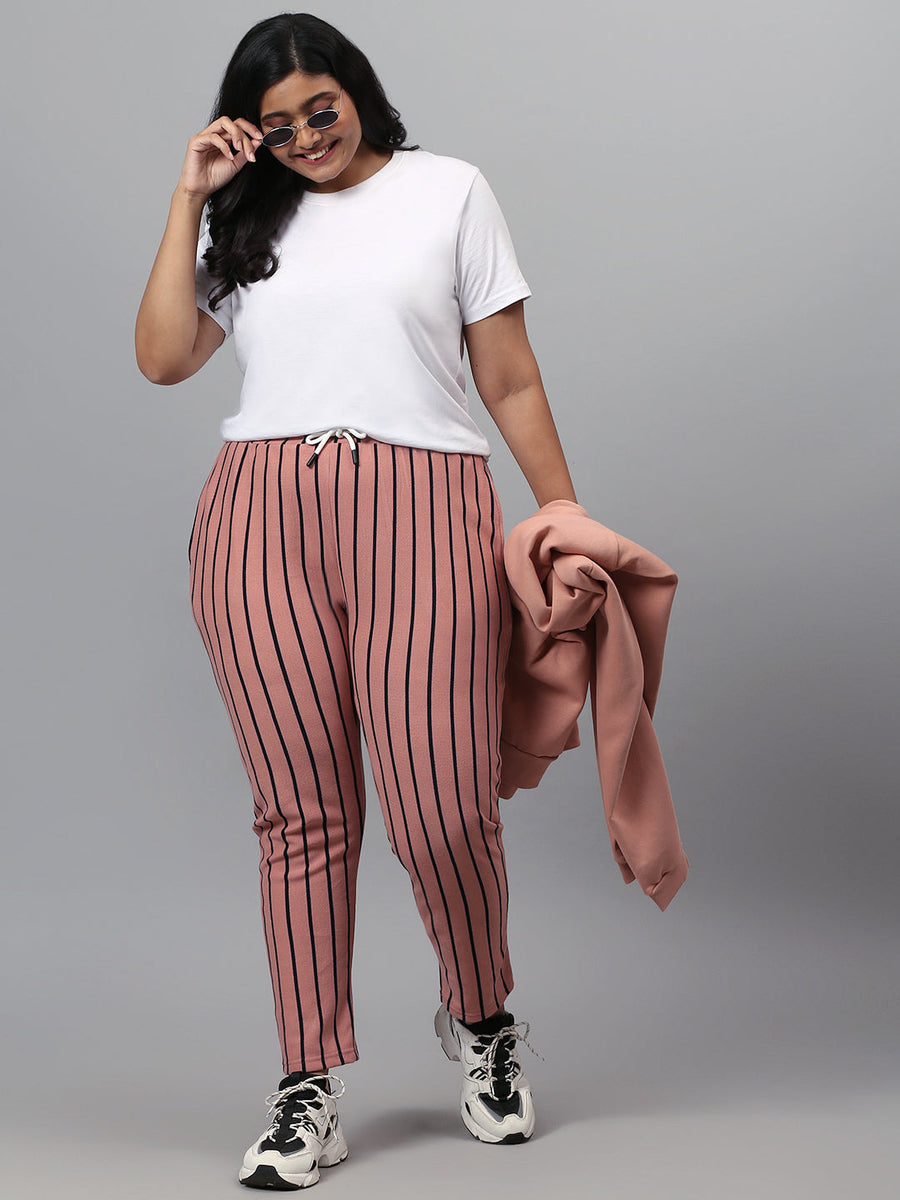 Striped Casual & Evening Trackpant - Shop authentic Indian Women's Fashion by Instafab Plus