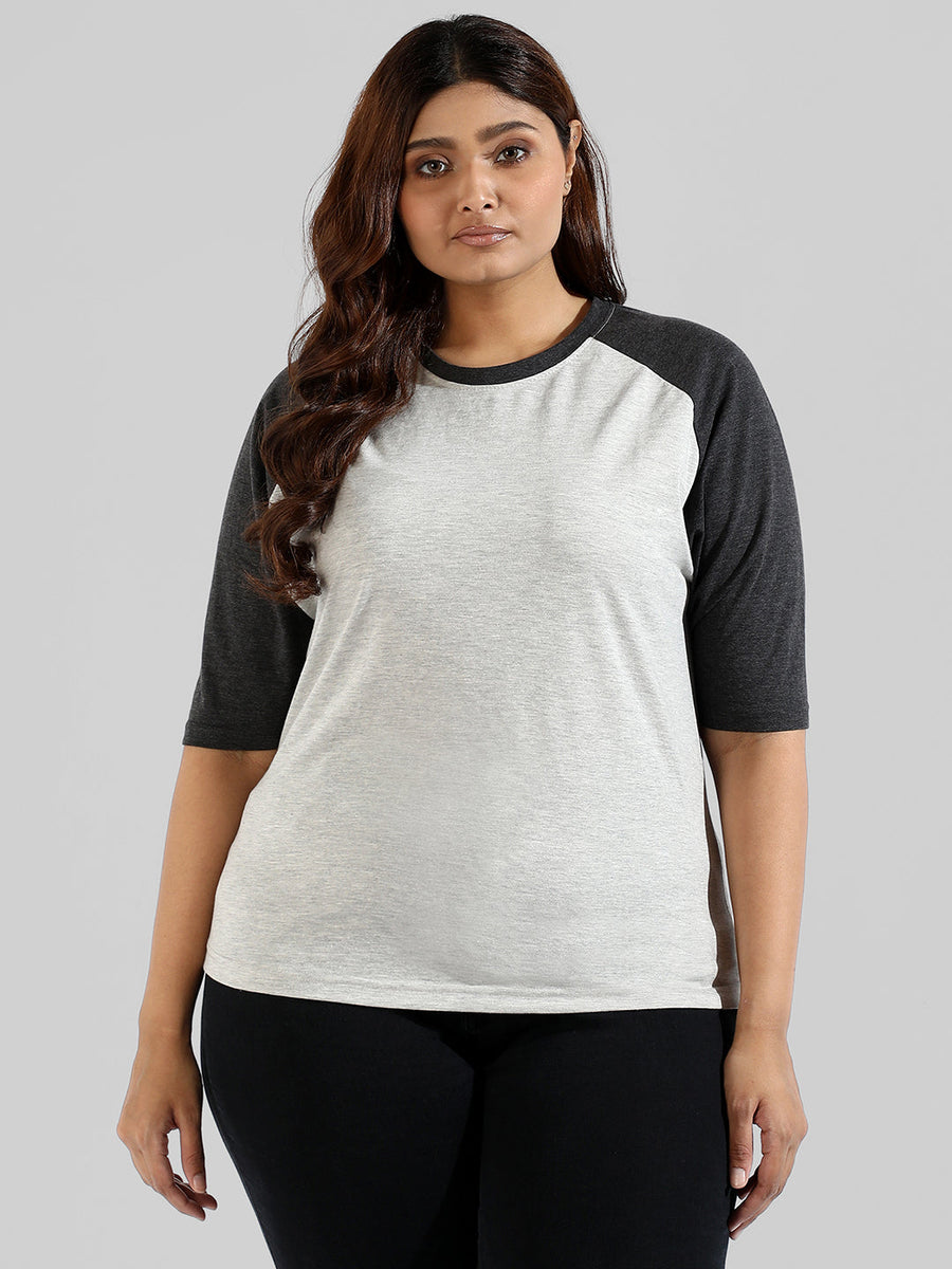 Colorblocked Stylish Quarter Sleeve Round Neck Top - Shop authentic Indian Women's Fashion by Instafab Plus