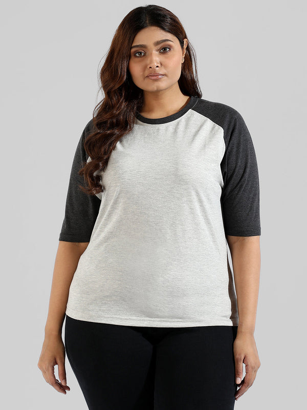 Colorblocked Stylish Quarter Sleeve Round Neck Top - Shop authentic Indian Women's Fashion by Instafab Plus