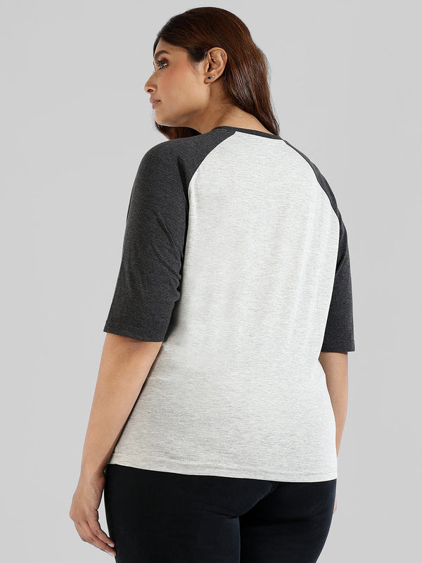 Colorblocked Stylish Quarter Sleeve Round Neck Top - Shop authentic Indian Women's Fashion by Instafab Plus