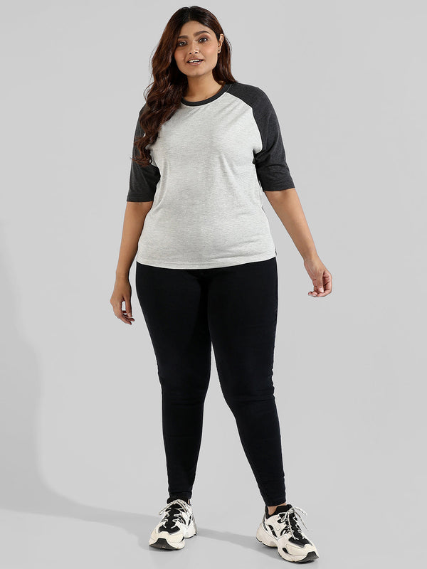 Colorblocked Stylish Quarter Sleeve Round Neck Top - Shop authentic Indian Women's Fashion by Instafab Plus