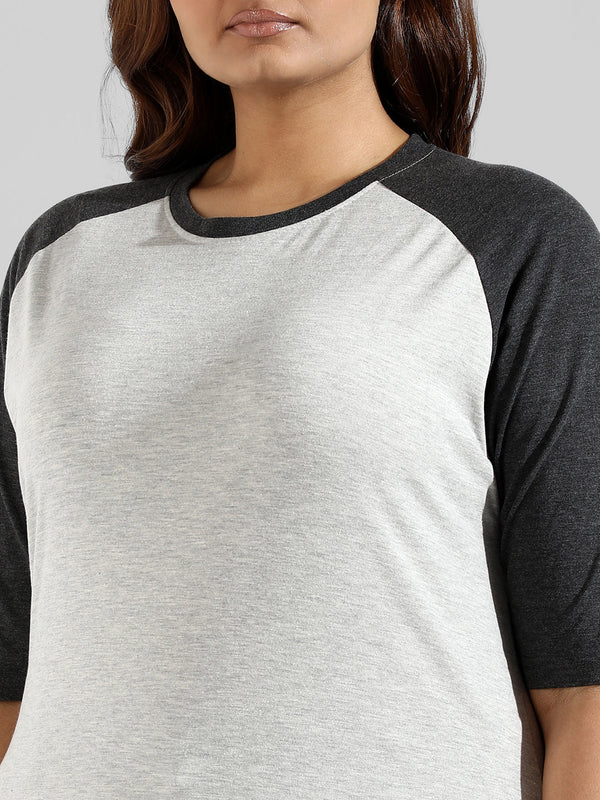 Colorblocked Stylish Quarter Sleeve Round Neck Top - Shop authentic Indian Women's Fashion by Instafab Plus