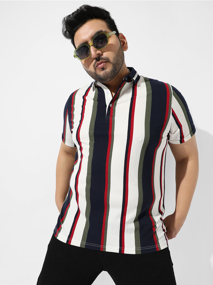 Multicolour Striped Polo Neck T-Shirt - Shop authentic Indian Men's Fashion by Instafab Plus