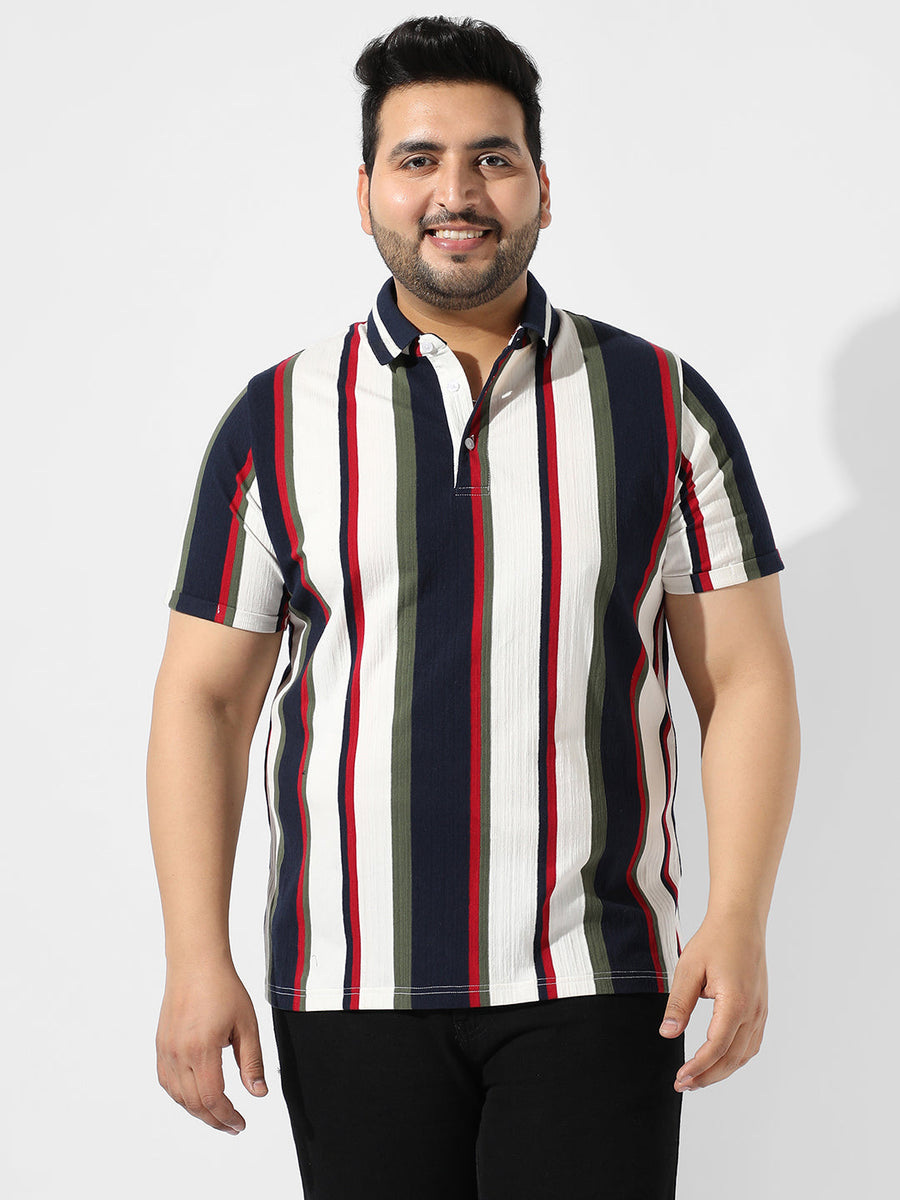Multicolour Striped Polo Neck T-Shirt - Shop authentic Indian Men's Fashion by Instafab Plus