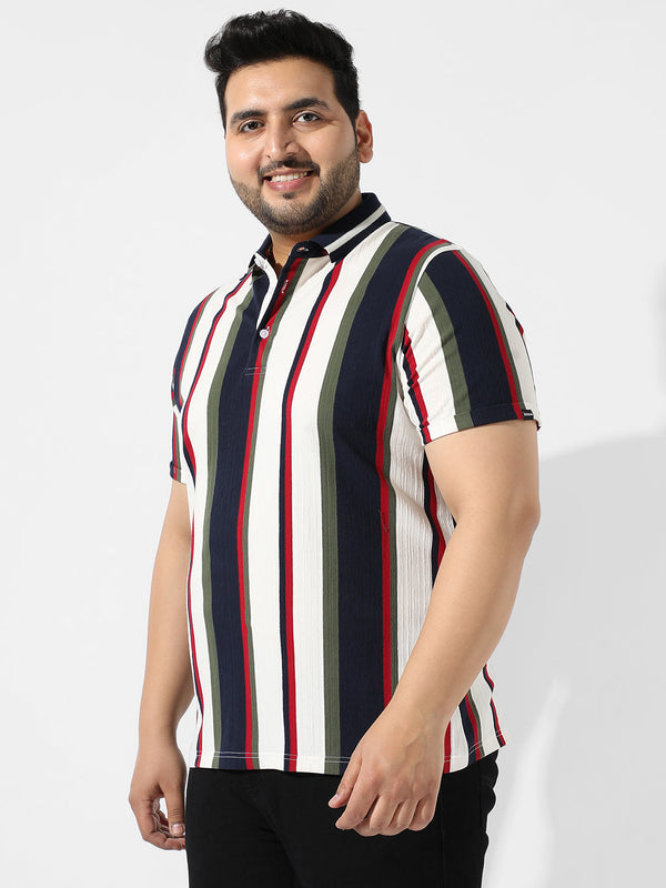 Multicolour Striped Polo Neck T-Shirt - Shop authentic Indian Men's Fashion by Instafab Plus