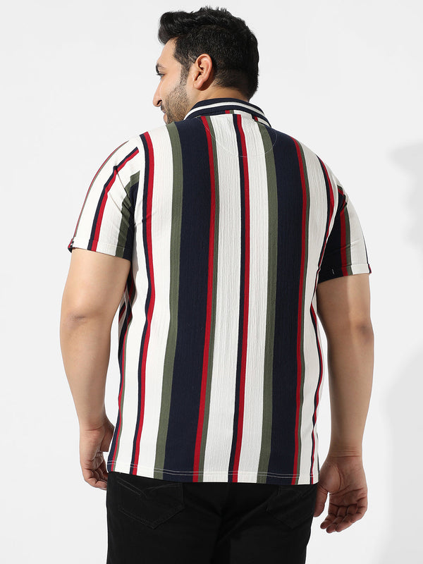 Multicolour Striped Polo Neck T-Shirt - Shop authentic Indian Men's Fashion by Instafab Plus