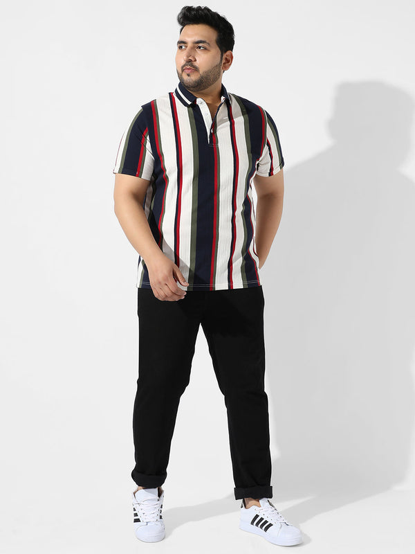 Multicolour Striped Polo Neck T-Shirt - Shop authentic Indian Men's Fashion by Instafab Plus